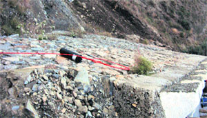 The damaged OFC wires in Kud area, Jammu, on Sunday. 