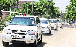 Vehicles that would accompany the cavalcade carrying President Pranab Mukherjee during a rehearsal on the LPU campus near Jalandhar on Sunday