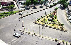 The Guru Nanak Mission Chowk wears a deserted look due to the intense heat wave in Jalandhar on Sunday