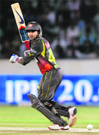 Parthiv Patel plays a shot against Kolkata Knight Riders in Hyderabad on Sunday.