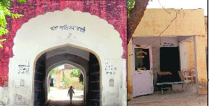 The entrance to the Balianwali Fort that clearly mentions that the police station is housed inside; and the office of the police station inside the fort at Balianwali in Bathinda district.