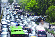 A heavy jam at Vikas Marg near ITO following traffic diversions in view of Chinese Premier Li Keqiangs visit to New Delhi on Monday. 