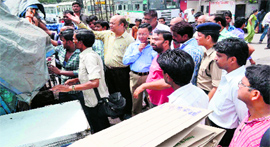 An ant-encroachment drive under way at the roadways bus station in Haridwar on Monday.