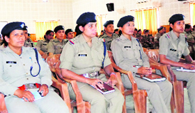 Policewomen attend a workshop on domestic violence at the Police Lines in Dehradun on Monday.