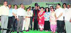 Dr Ashwani Kumar, Nagaland Governor, being felicitated at Nahan on Monday.