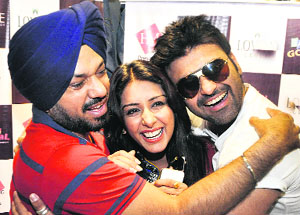 The cast and crew of new an upcoming Punjabi film Jatts in Golmaal in Jalandhar on Monday.