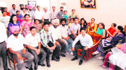 Members of non-teaching employees union and data entry operators hold meeting at GNDU in Amritsar.