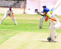 A cricket match between Bathinda and Kapurthala in progress at the Police Public School grounds in Bathinda on Tuesday. Photo: Bhupinder Dhillon
