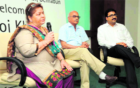 Dance guru Saroj Khan during a workshop at Max Hospital in Dehradun on Tuesday.