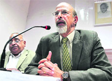 Bhim Sen, State CIC, addresses mediapersons in Shimla on Monday. 