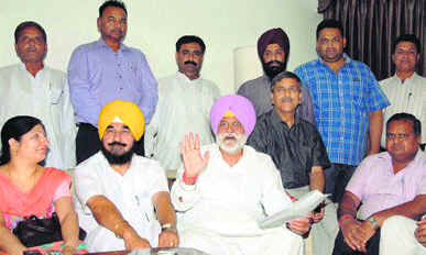 Congress MLA Rana Gurjit Singh with Congress councillors in Jalandhar on Tuesday. 