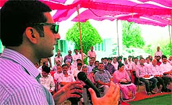 Reasi DDC Shahid Iqbal Choudhary addresses a public grievances camp in Pouni village of Reasi district on Monday