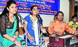 Artist performe during composite musical programme on the World Day for Cultural Diversity at KL Sehgal Hall in Jammu on Tuesday