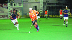 A match in progress during the 4th Olympian Prithipal Singh Seven-a-Side Hockey Festival at Jarkhar village on Tuesday. A Tribune photograph