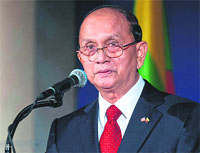 Myanmar President Thein Sein addresses the US Chamber of Commerce in Washington on Monday.  AFP