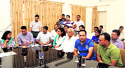 MLA, Mussoorie, Ganesh Joshi interacts with Additional District Magistrate Jharna Kamthan in Dehradun on Wednesday