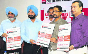 Super Achievers Scholarship for JET 2013 toppers being launched in Chandigarh on Wednesday. Punjab technical education and industry minister Anil Joshi is seen in the picture (second from right). 