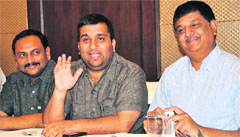 Newly-appointed BJYM chief Mohit Gupta (centre) along with BJP Media Cell convenor Sunil Singla (left) and BJP urban unit chief Parminder Goyal speaks to media on Thursday. 