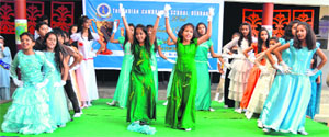 Students perform at the Indian Cambidge School in Dehradun on Thursday.