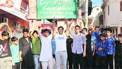 Members of the Pahari Students Samaj Front stage a protest in Jammu on Thursday. Tribune Photo: Inderjeet Singh