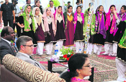 Chief Minister Omar Abdullah along with Union Minister of State for Communications and IT Dr Kruparani Killi and Chief Postmaster-General John Samuel watches a cultural programme during the inauguration of Srinagar Post Office Fest-2013 in Srinagar on Thursday. Tribune photo