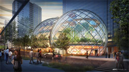This artists rendering provided by architecture firm NBBJ shows US online giant Amazons plans for a futuristic greenhouse-style headquarters where employees can work and socialise in a more natural, park-like setting. The Internet company revealed photos and sketches this week of the plan to be submitted to Seattle city officials, becoming the latest of the technology heavyweights to unveil a bold new headquarters plan. 