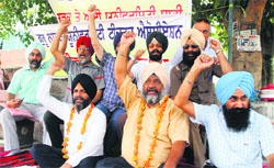 Members of the Guru Nanak Dev University Teachers Association on strike in Amritsar on Friday. 
