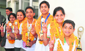 Students of Lord Rama Public School who won medals in their respective categories during an international karate championship held in Sri Lanka recently, were accorded a warm welcome at their school in Bathinda on Friday.