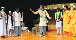 Students of the Institute for the Blind stage a play at Tagore Theatre in Sector 18, Chandigarh, on Friday. 