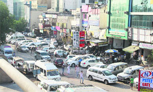 Illegal taxis crowd BMC Chowk in Jalandhar.