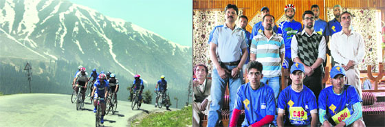 Gulmarg Tourism Cycle Race in progress and winners of the race on Friday. 