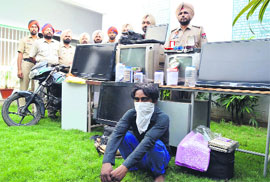 A thief in police custody in Ludhiana on Friday. 