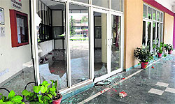 Broken windowpanes at NIPER in Mohali on Saturday