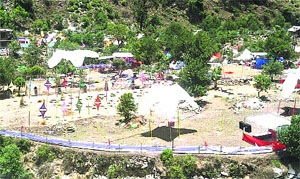 A view of the music festival site across the Tirthan river opposite Shai Ropa village. Photo by writer