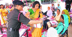 Participants attend the 'veer naari' felicitation ceremony at the Holta Cantonment in Palampur subdivision on Saturday. Photo: Ravinder Sood
