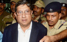 BCCI president N Srinivasan at the Kolkata airport on Saturday.
