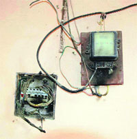 A view of the damaged meter at the Cantonment police station. 