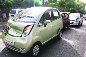Three cars that were damaged in an accident near a speed hump on the road separating sectors 19 and 20 in Chandigarh on Sunday