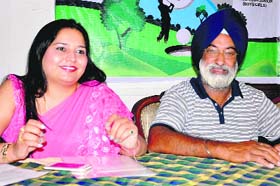Mona Shri Sethi, Principal of The British School, Chandigarh, and Manjit Kochar, joint director of the Academy of Golf, Chandigarh Golf Club, at a press conference in Chandigarh on Sunday