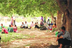 Parents and relatives of candidates appearing for the CET wait in the scorching heat on the PU campus on Sunday