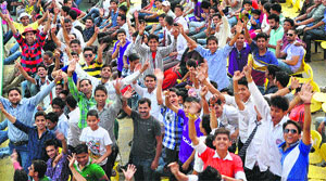 Cricket fans during an IPL match at Dharamsala recently.