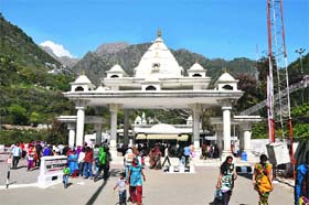 The newly constructed entrance gate near Banganga in Katra, the base camp of the pilgrimage to the Vaishno Devi cave shrine in Trikuta hills