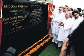 Chief Minister Omar Abdullah inaugurates the fourth bridge over the Tawi river in Jammu on Sunday