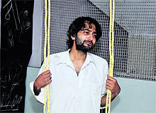 Actor Himanshu Darshan in a scene from the play Sarabjit Calling staged in Jammu on Sunday