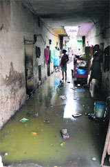 Sewage overflows into street number 1 at Sherpur Market.