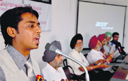 An expert addresses a conference on 'Effective IT Security Evolution' at the Gujranwala Guru Nanak Institute of Management and Technology in Ludhiana.