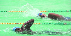Swimmers during the trials in Ludhiana on Sunday. 