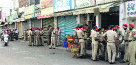 Police deployed outside Gurdwara Singh Sabha where election to the post of president of the management committee took place on Sunday.
