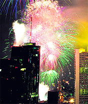 Fireworks illuminate the sky above Frankfurt to mark the end of skyscraper festival on Saturday