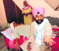 Jagmeet Brar, CWC member, at a Congress workers house in Mann village on Sunday.